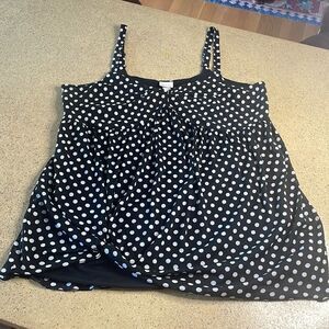 Venezia black white polka dot mesh tank top